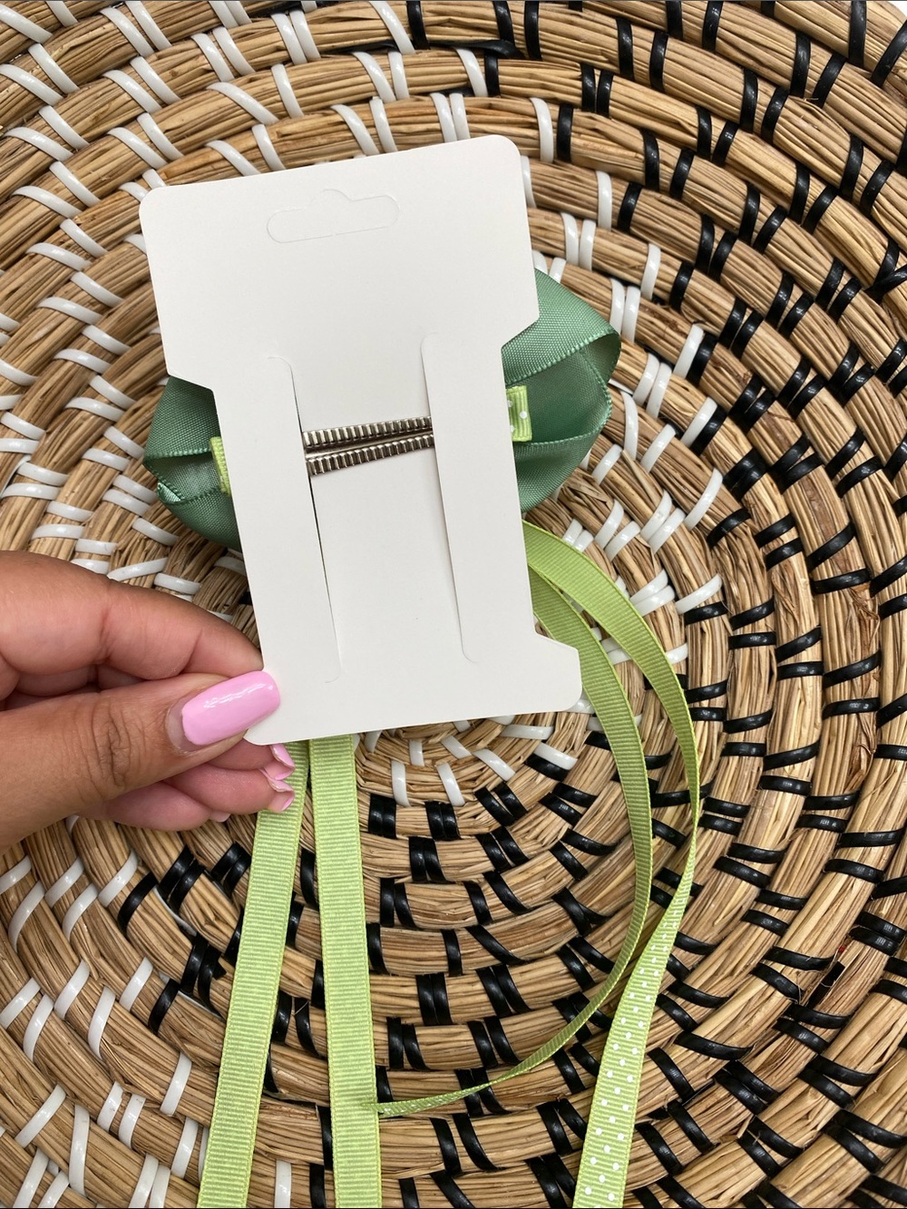 Mint green and Lime Green Polka dot Hair Bow - Picture 4 of 4